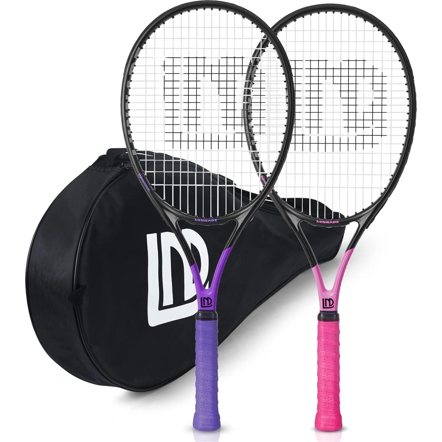 LUNNADE - Raquetas de tenis para adultos, pack de 2 ligeras y preencordadas