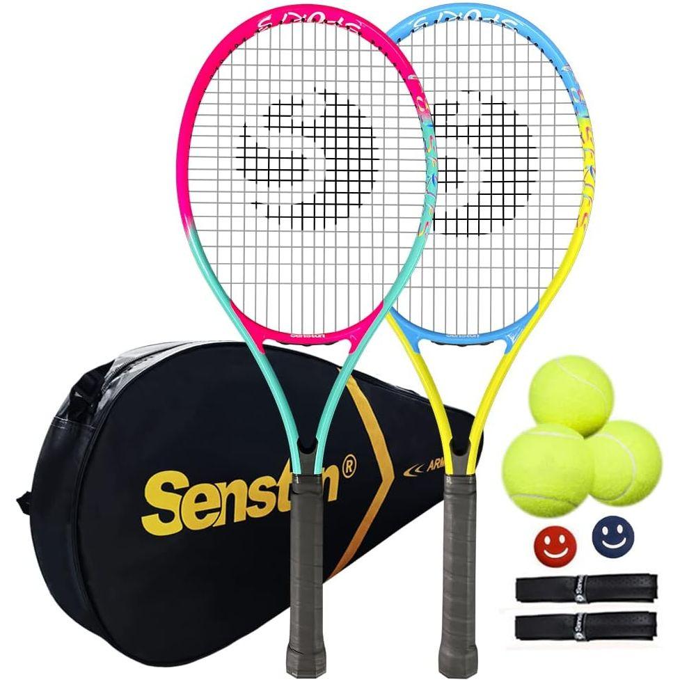 Senston - Set de 2 raquetas de tenis para adultos con 3 pelotas, 2 agarre y 2 amortiguadores