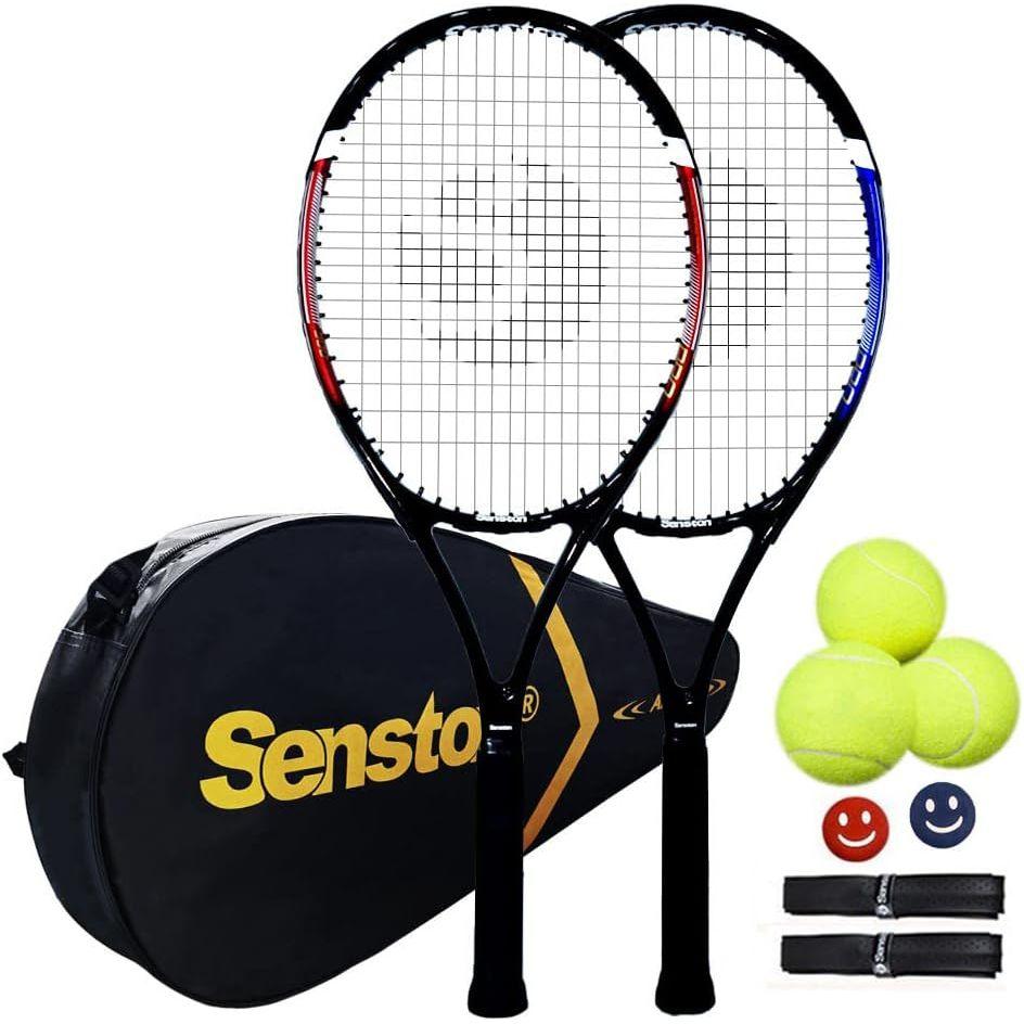 Senston - Set de 2 raquetas de tenis para adultos con 3 pelotas, 2 agarre y 2 amortiguadores