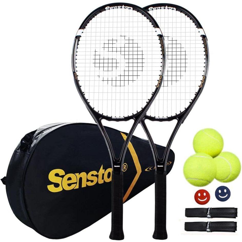 Senston - Set de 2 raquetas de tenis para adultos con 3 pelotas, 2 agarre y 2 amortiguadores