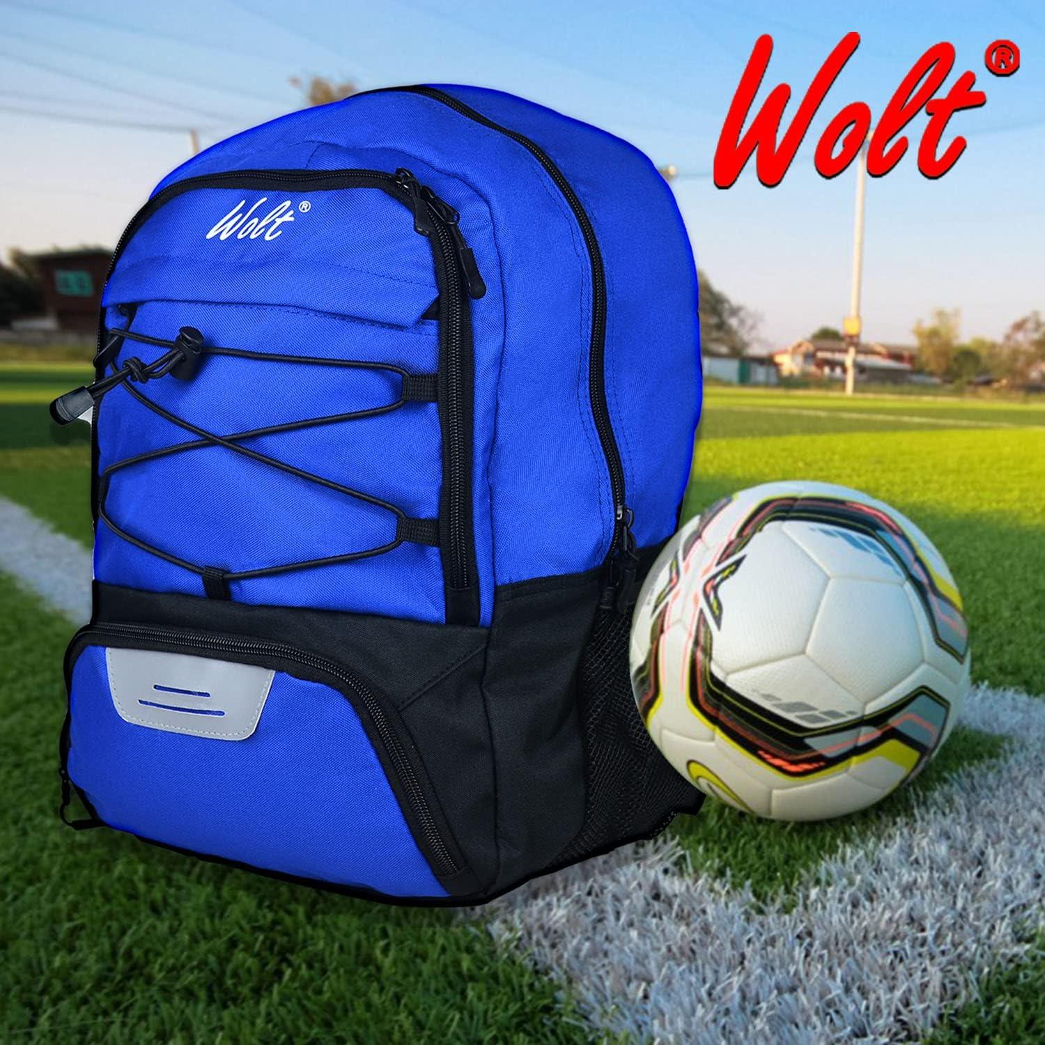  WOLT  Bolsa de fútbol juvenil - Mochila y bolsas de fútbol  para deportes de baloncesto, voleibol y fútbol, incluye zapatos de tacos  separados y compartimento para pelotas, apta para jóvenes
